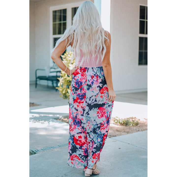 Women's Floral Print Color Block Sleeveless Maxi Dress with Pockets Image 1