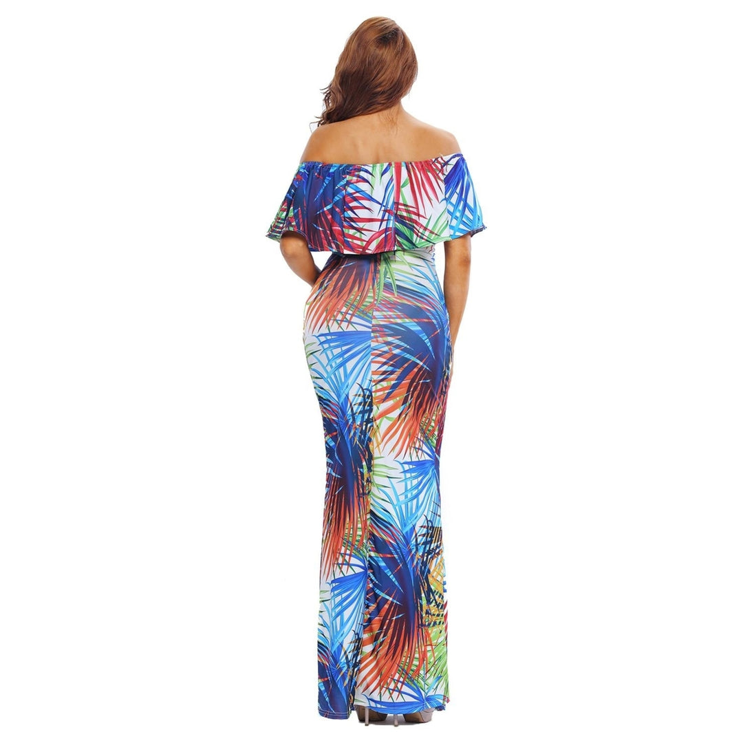 Women's Tropical Print Off-the-shoulder Maxi Dress Image 1