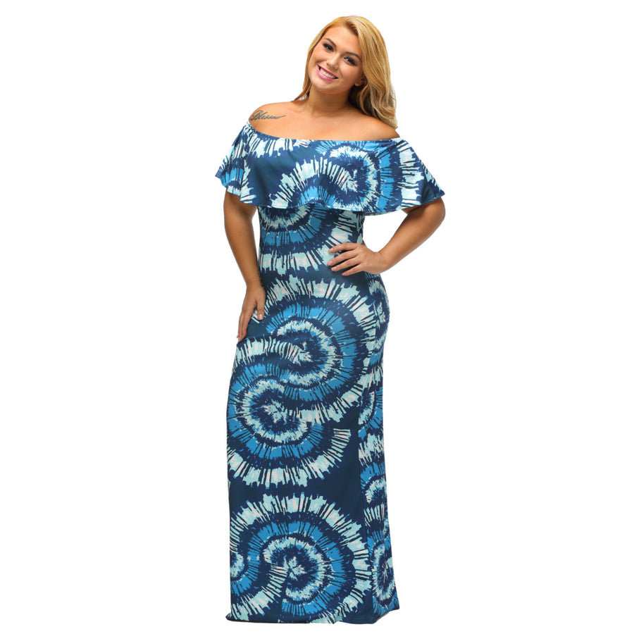 Womens Color Gradient Fanshape Print Off-the-shoulder Maxi Dress Image 1