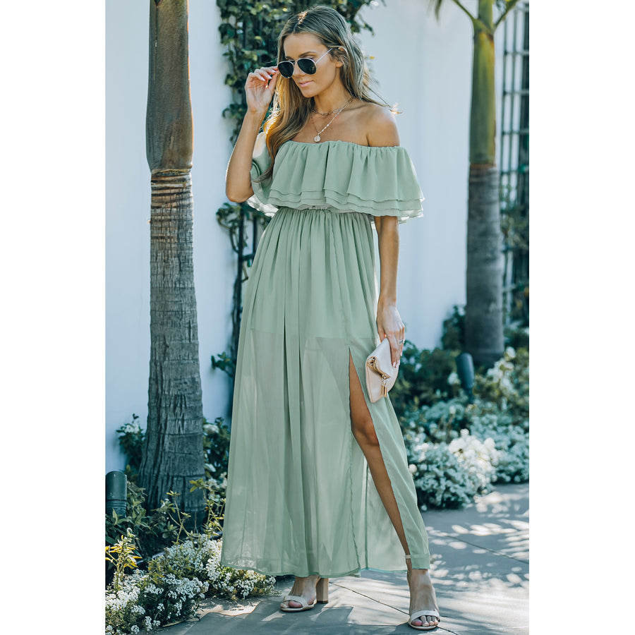 Womens Off-the-shoulder Ruffled Maxi Dress with Split Image 1