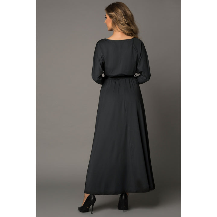 Women's Black Black V Neck Batwing Sleeve Maxi Dress Image 2