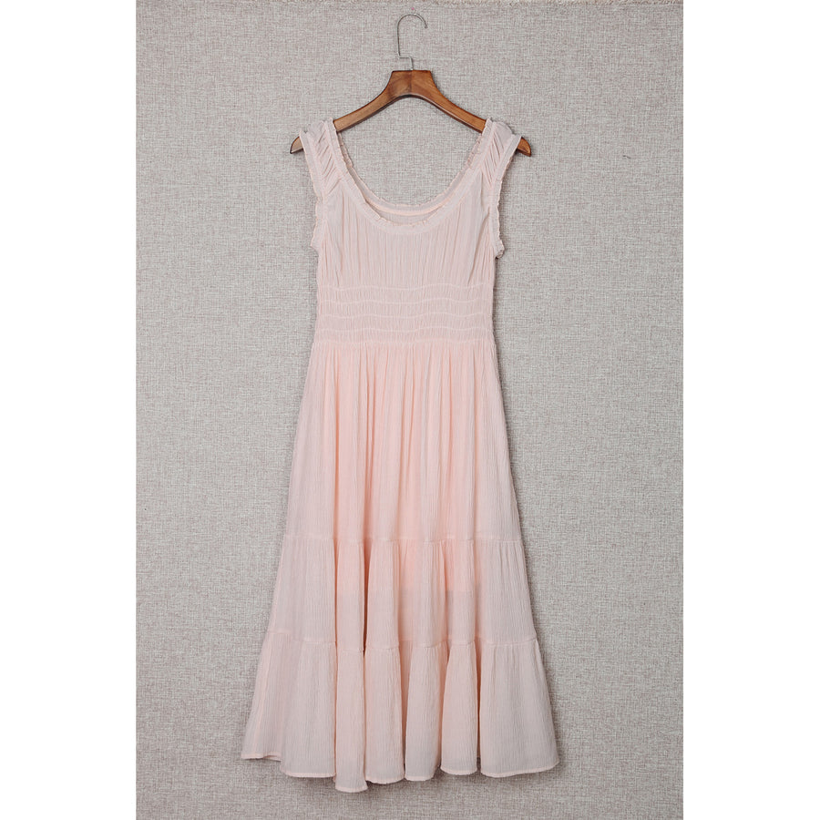 Womens Apricot Smocked Ruched Sleeveless High Waist Midi Dress Image 1