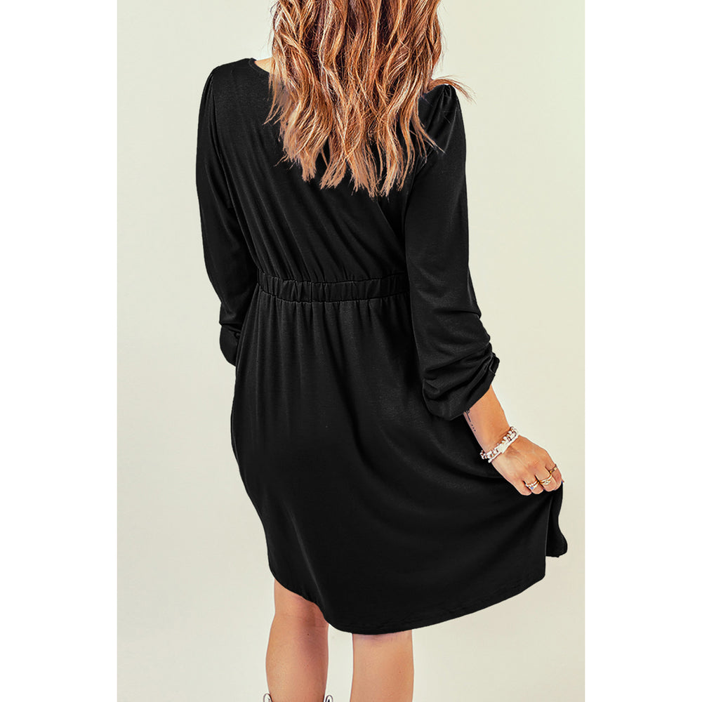 Womens Black Button Up High Waist Long Sleeve Dress Image 2