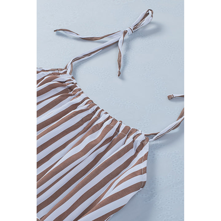 Womens Brown Striped Spaghetti Straps Mini Dress with Tie Image 3
