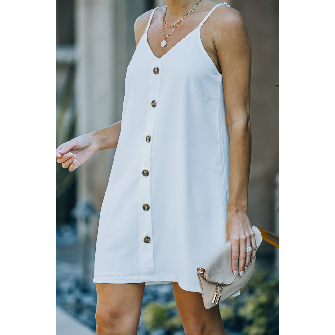 Womens White Buttoned Slip Dress Image 1