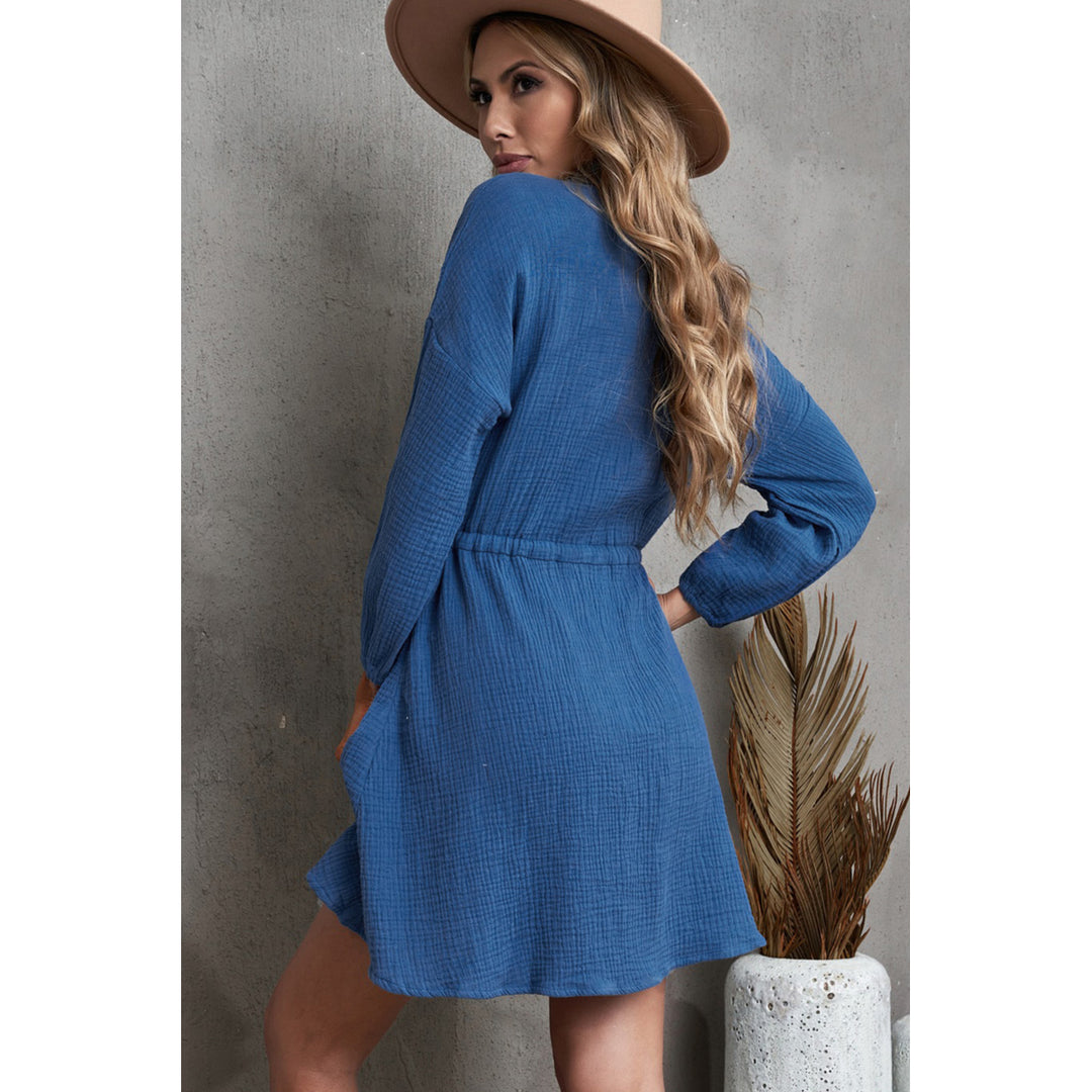 Womens Blue Tunic Shirt Dress Image 2