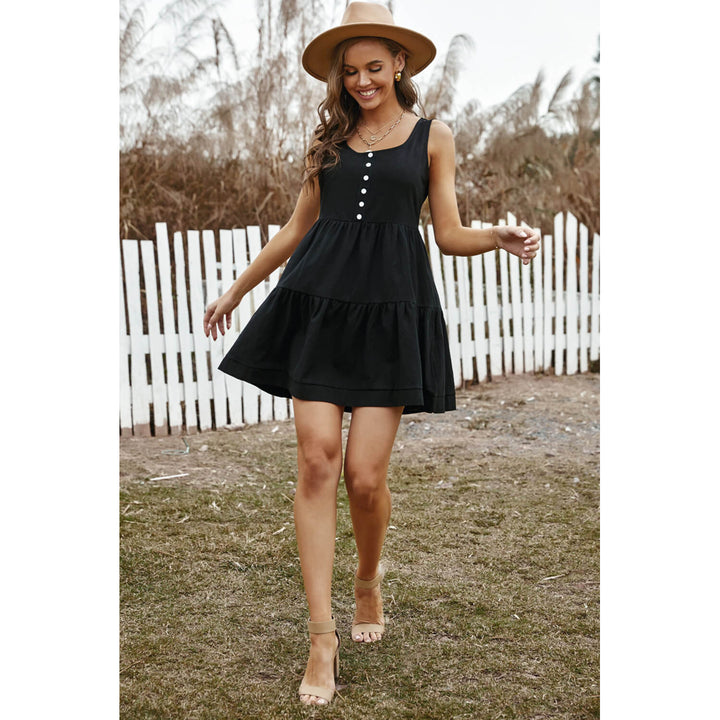 Womens Black Tiered Ruffled Mini Dress Image 3