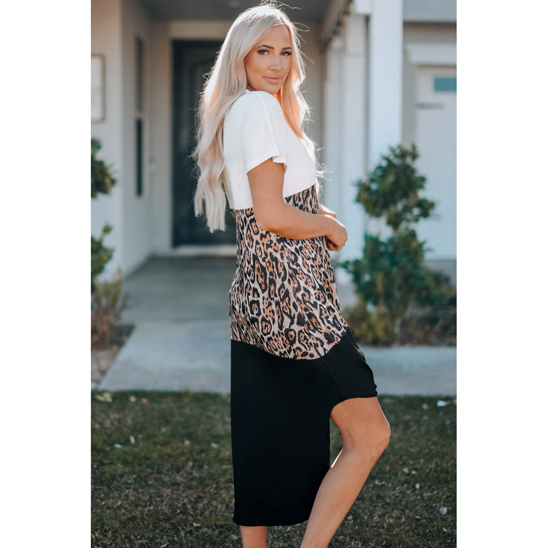 Womens Colorblock Leopard Casual Maxi T-shirt Dress Image 1