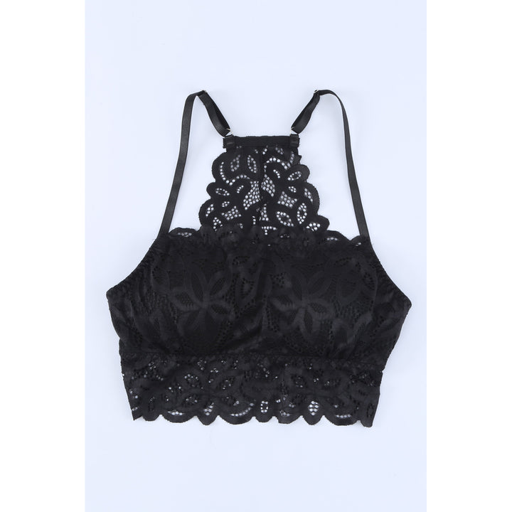 Womens Black Lace Floral Crochet Spaghetti Strap Bralette Image 4