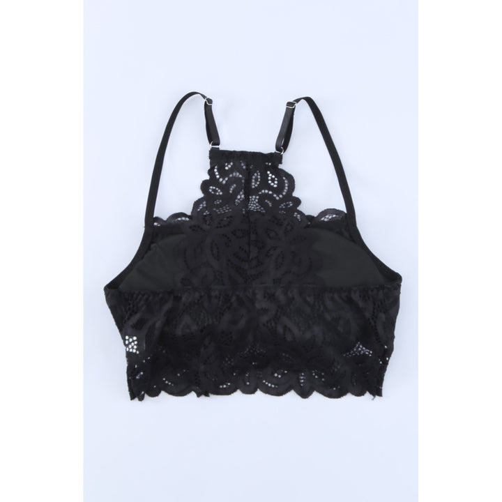 Womens Black Lace Floral Crochet Spaghetti Strap Bralette Image 6