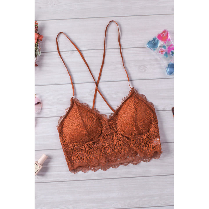 Womens Brown Criss Cross Spaghetti Strap Lace Bralette Image 7