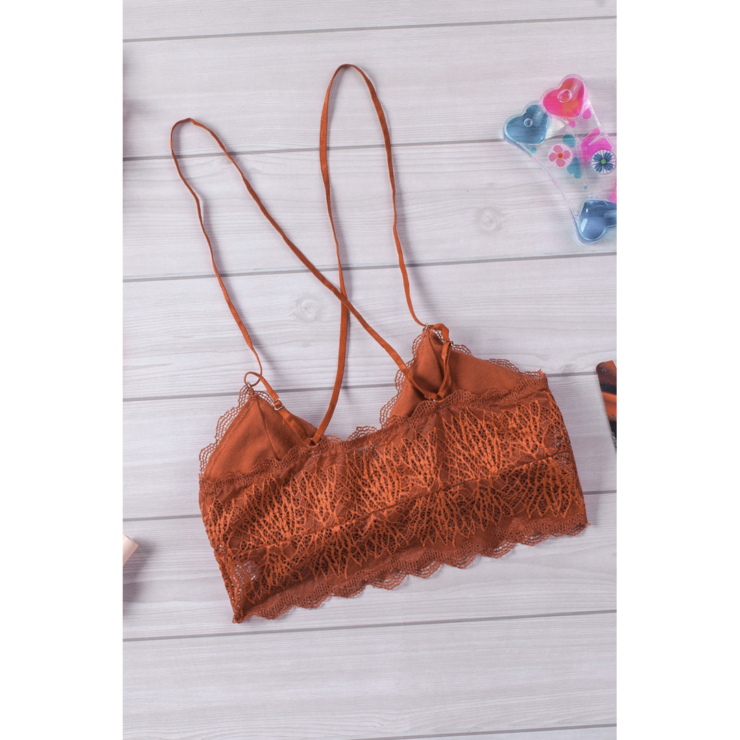 Womens Brown Criss Cross Spaghetti Strap Lace Bralette Image 8