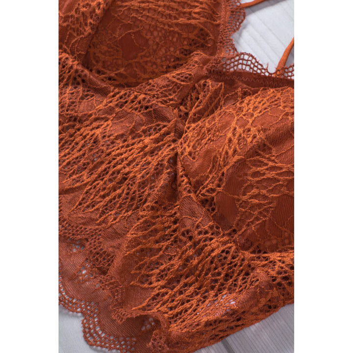 Womens Brown Criss Cross Spaghetti Strap Lace Bralette Image 9