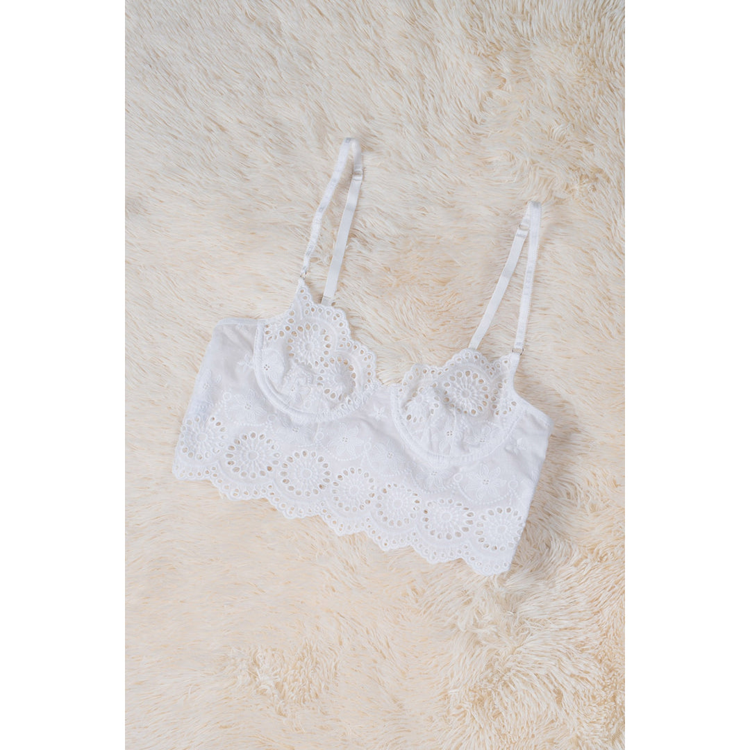 Womens White Adjustable Hollow Out Lace Bralette Image 9