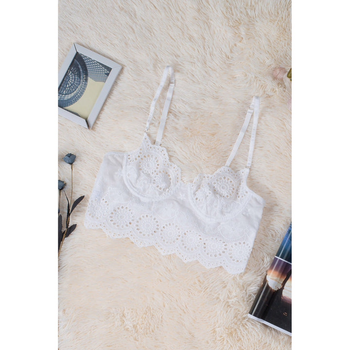 Womens White Adjustable Hollow Out Lace Bralette Image 10