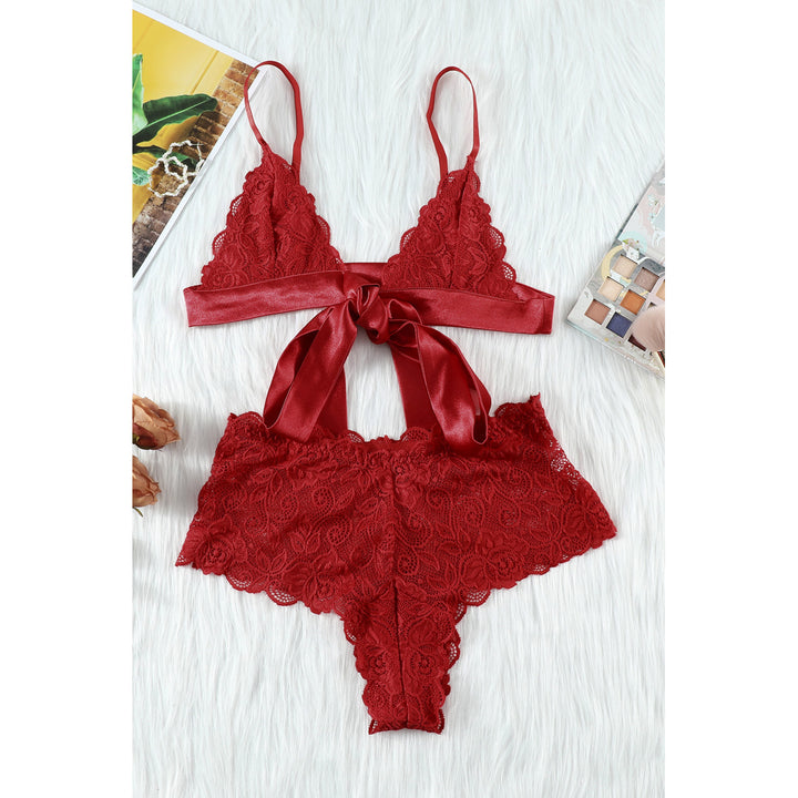 Womens Romantic Love Red Lace Bralette Lingerie Set Image 8