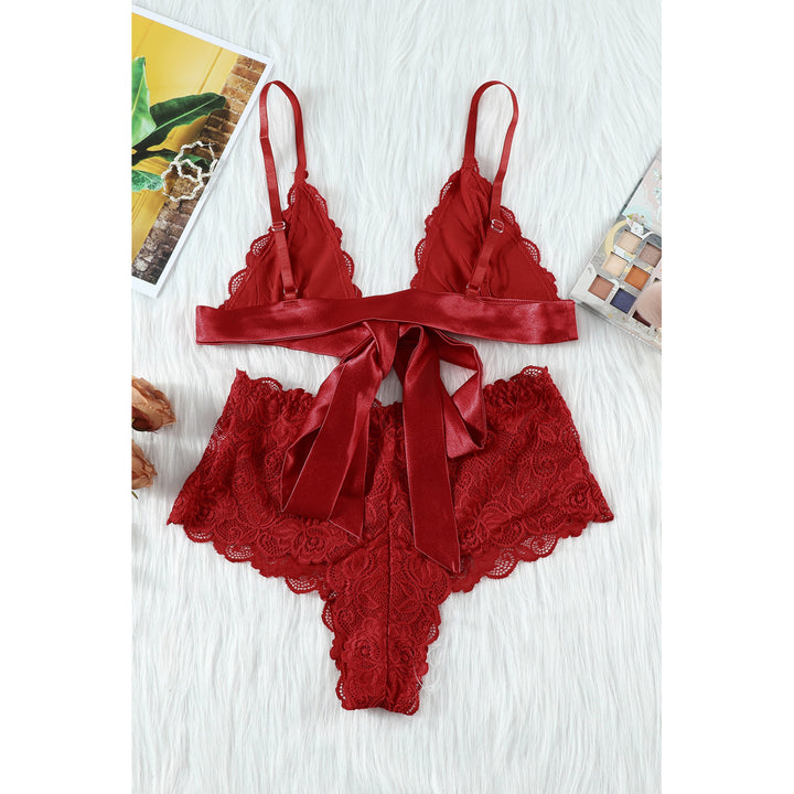 Womens Romantic Love Red Lace Bralette Lingerie Set Image 9