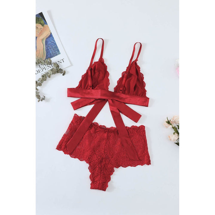 Womens Romantic Love Red Lace Bralette Lingerie Set Image 10