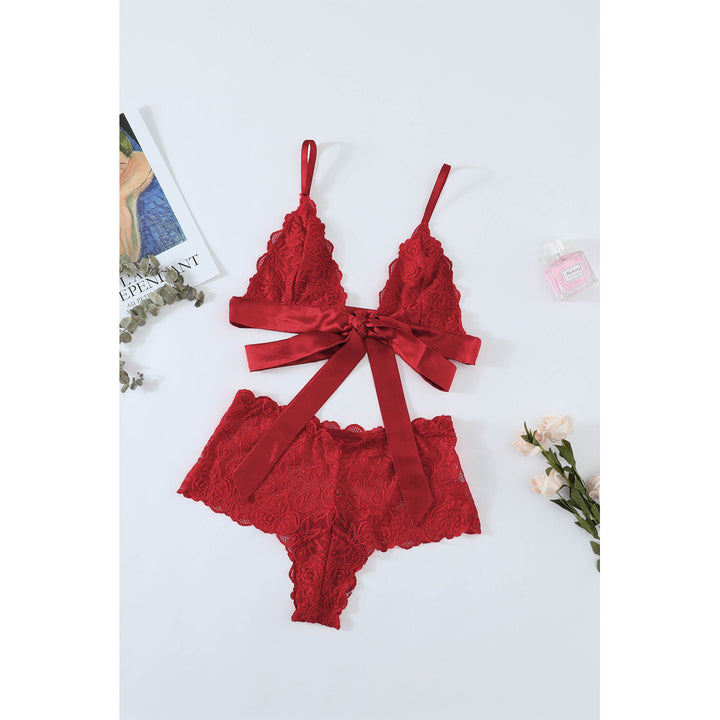 Womens Romantic Love Red Lace Bralette Lingerie Set Image 11