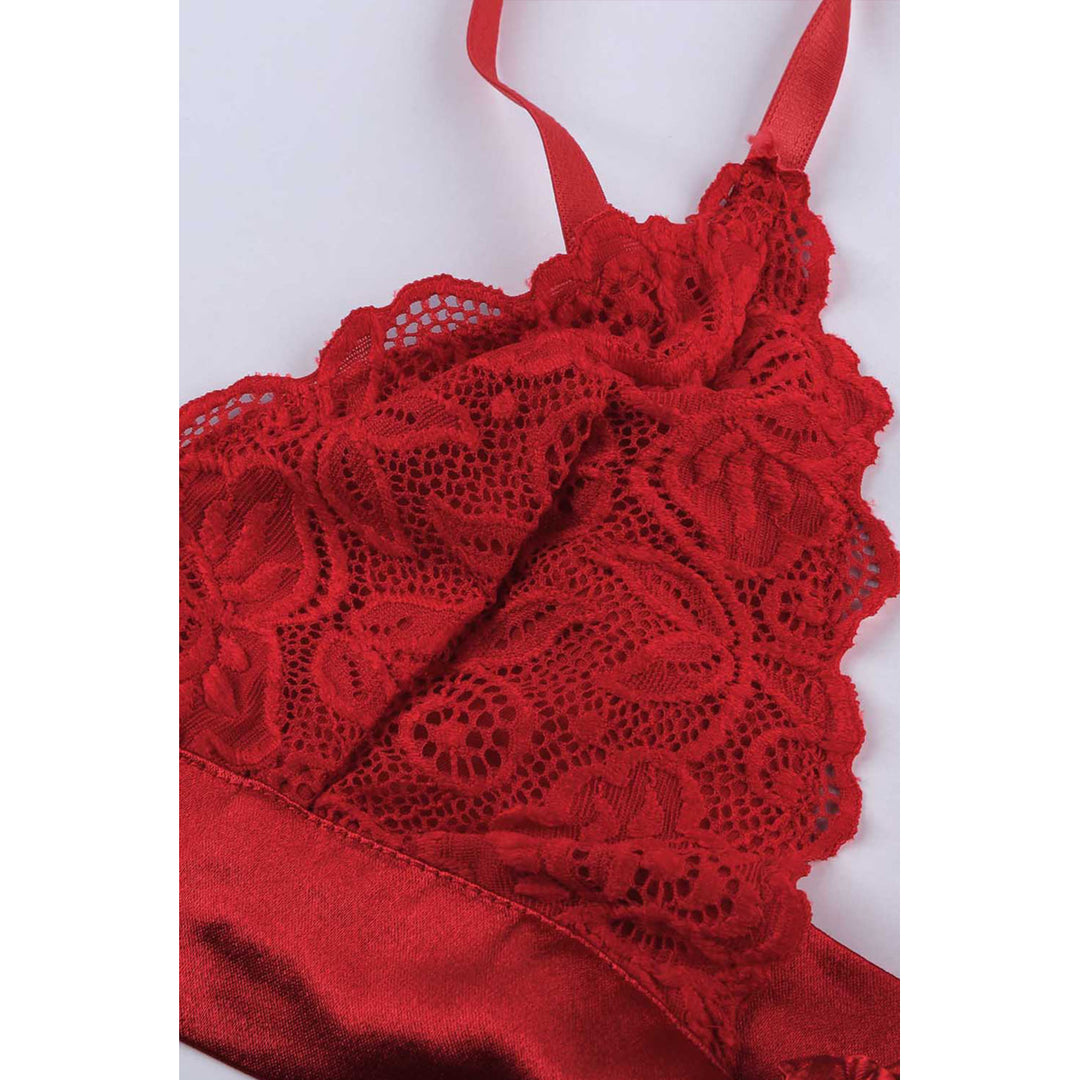 Womens Romantic Love Red Lace Bralette Lingerie Set Image 12