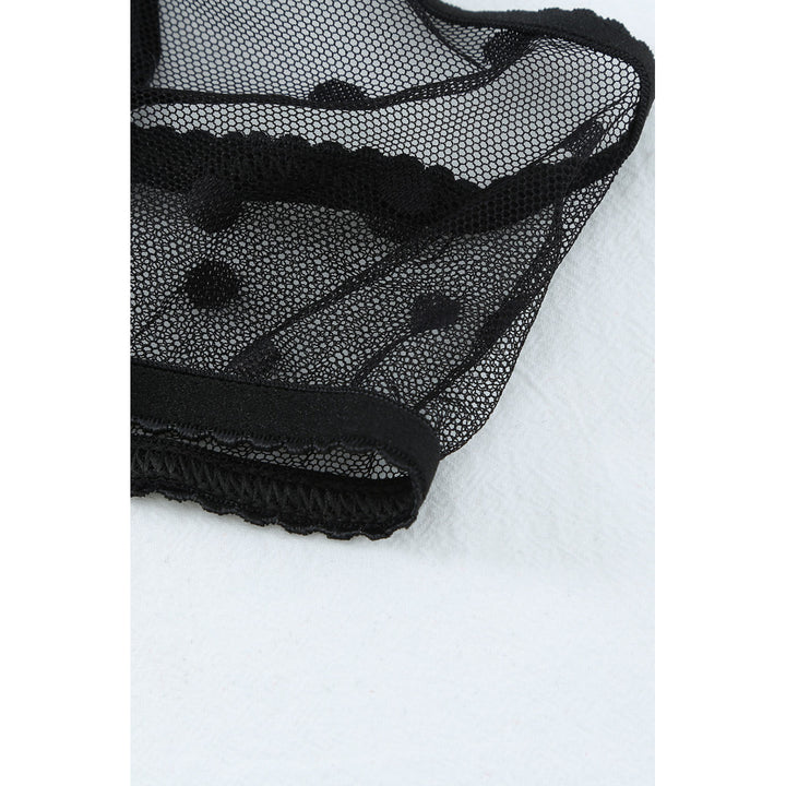 Womens Black Polka Dot Lace Mesh Sexy Bralette Set Image 9