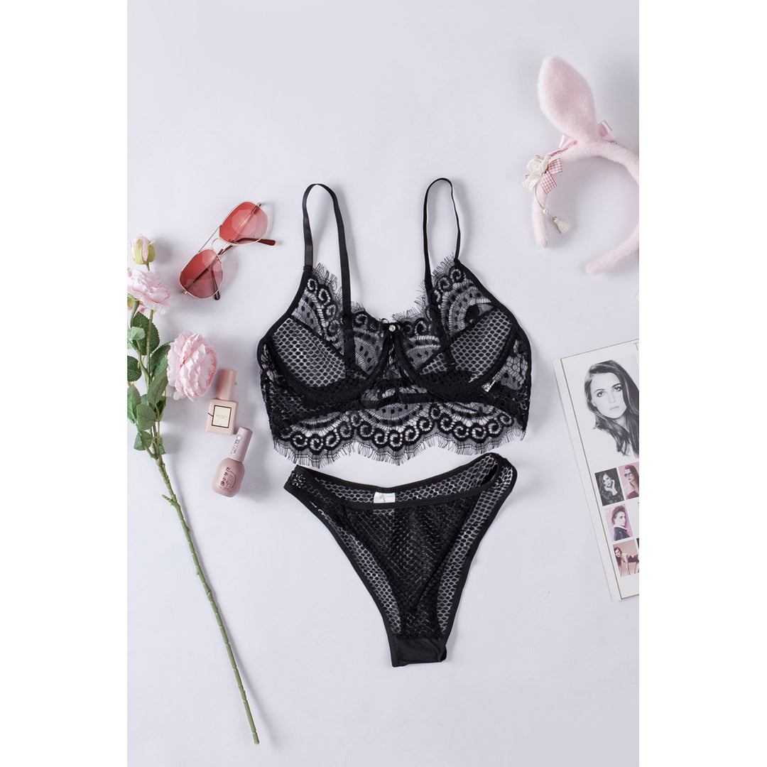 Womens Black Demi Bra Full on Glam Sexy Bralette Set Image 2