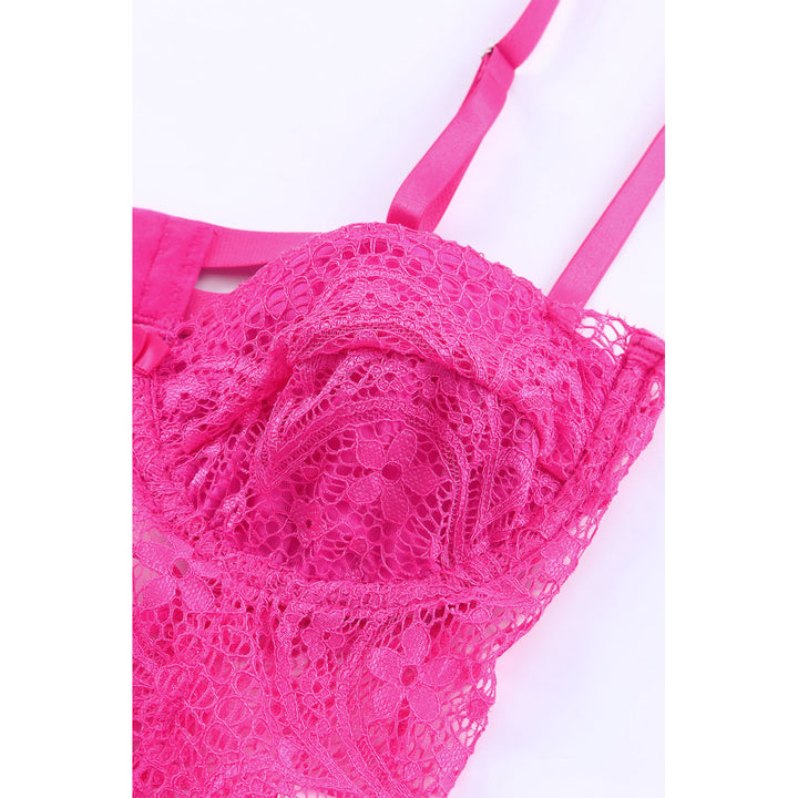 Womens Rose Adjustable Straps Floral Lace Crochet Teddy Lingerie Image 11
