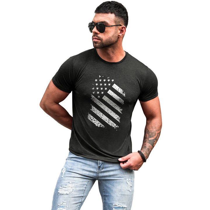 Mens Gray Stars and Stripes Print Short Sleeve Tee Image 8