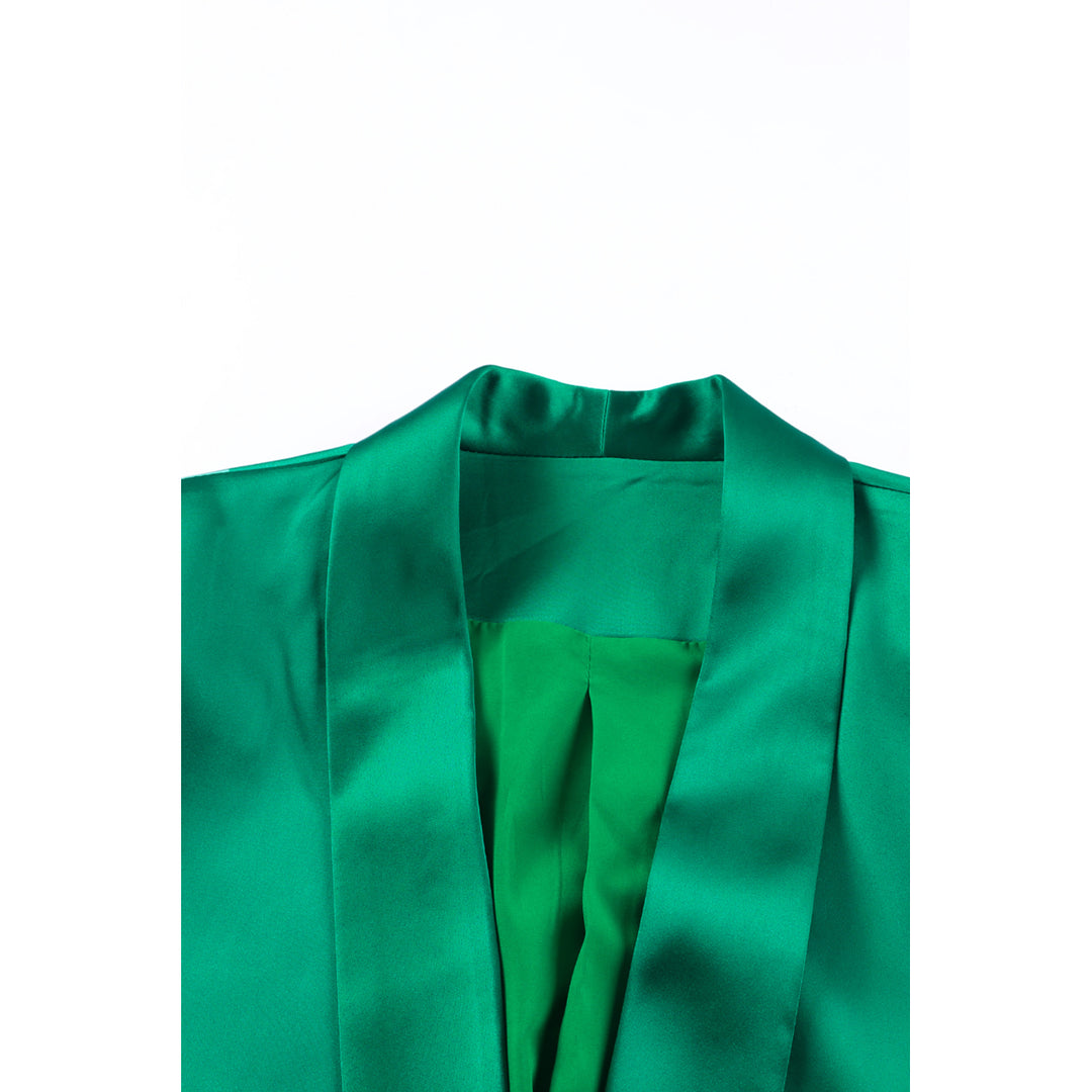 Womens Green Lapel Collar Pocketed Satin Blazer Image 9