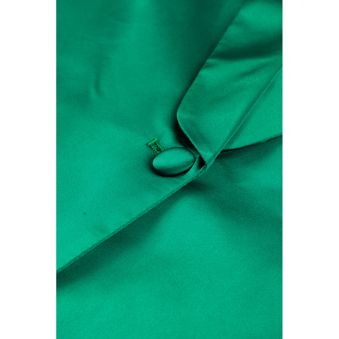 Womens Green Lapel Collar Pocketed Satin Blazer Image 10