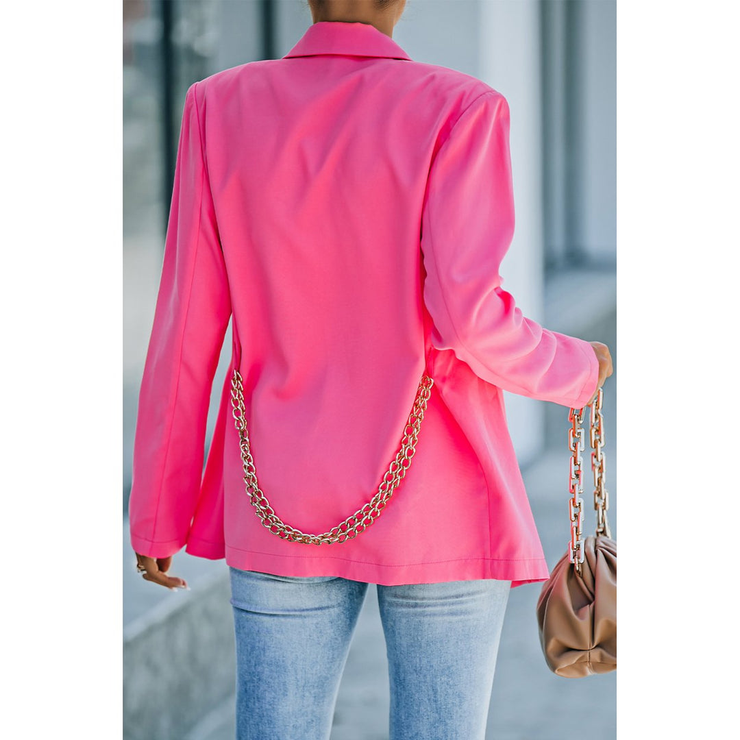 Womens Pink Solid Lapel Collar Back Chain Blazer Image 1