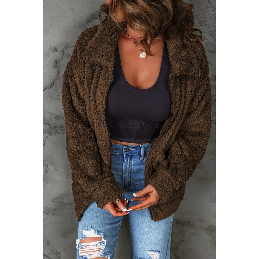 Women's Fleece Zipper Up Casual Pocketed Coat Image 1