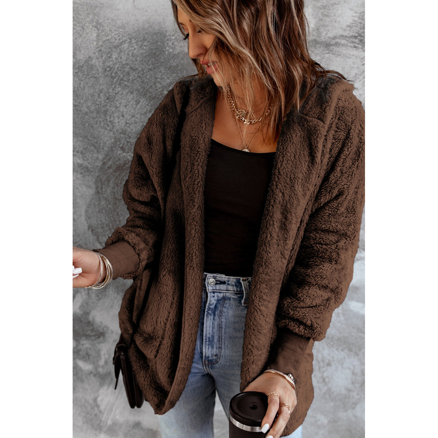 Women's Classic Soft Fleece Hooded Open Front Coat Image 1