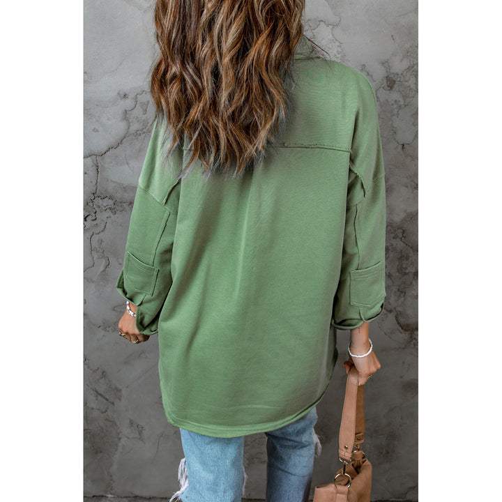 Womens Green Buttoned Long Sleeve Pocketed Shirt Jacket Image 2