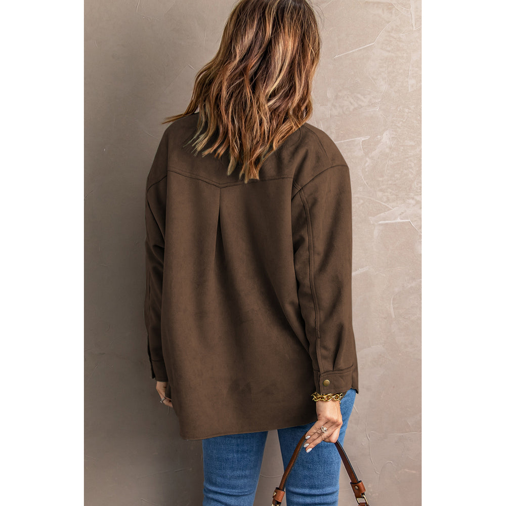 Women's Brown Snap Button Up Suede Jacket Image 2