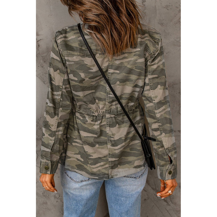 Womens Green Camo Print Multi Pockets Button-up Jacket Image 1