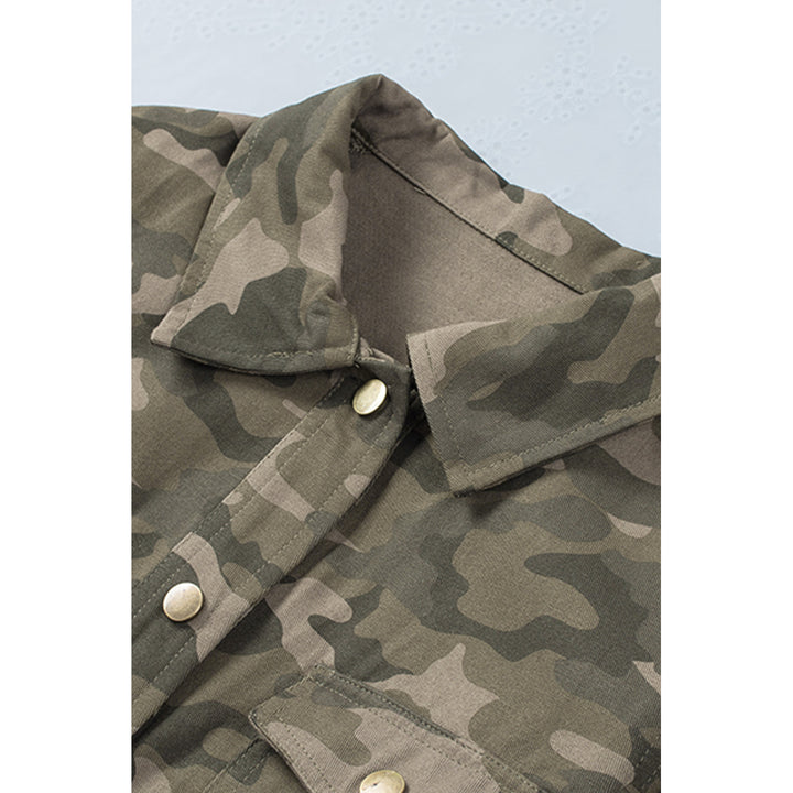 Womens Green Camo Print Multi Pockets Button-up Jacket Image 8