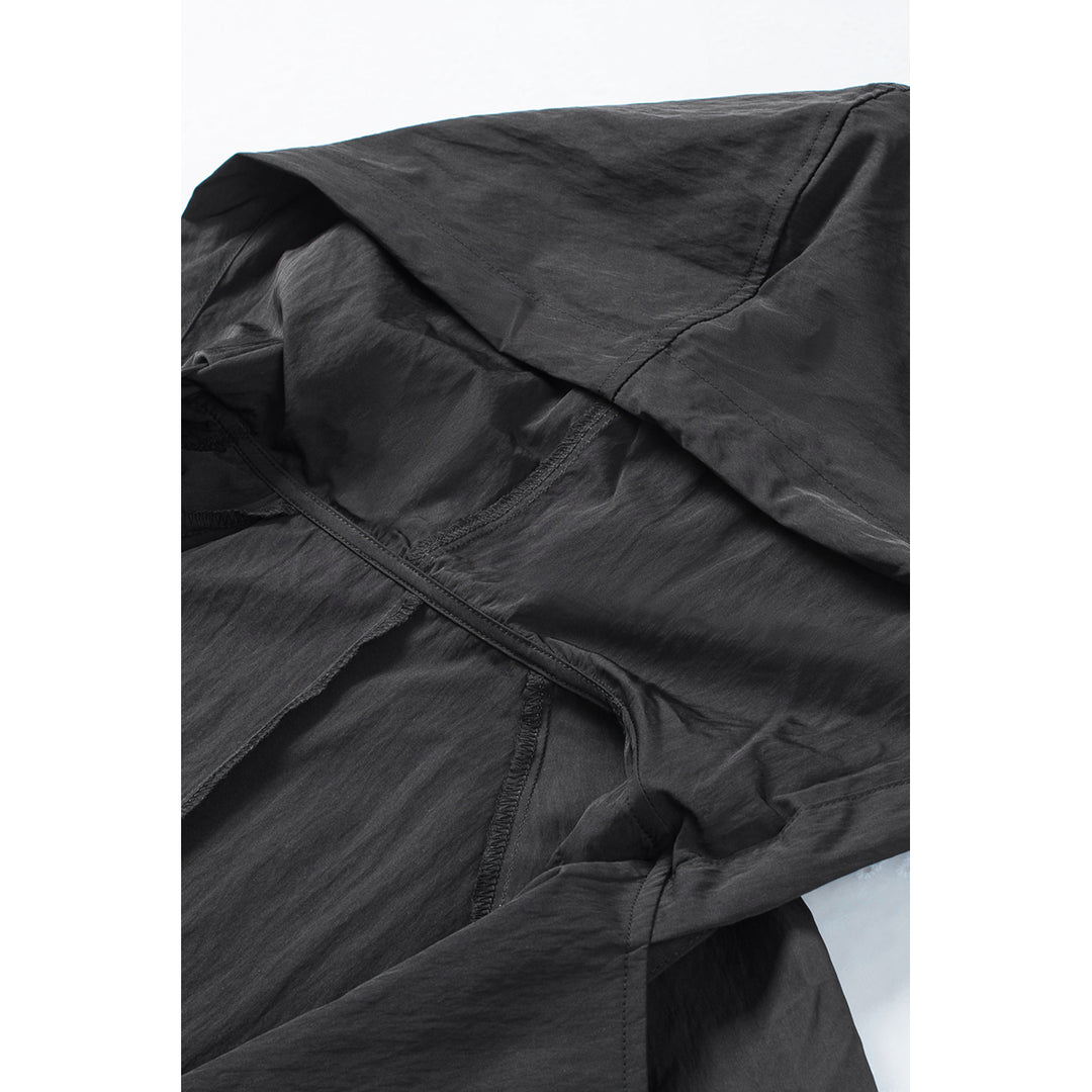 Womens Black Drawstring Turndown Collar Hooded Outerwear Image 8