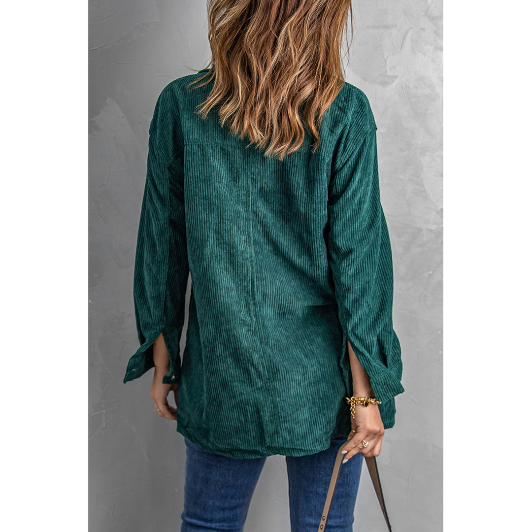 Women's Green Pocketed Corduroy Shacket Image 1