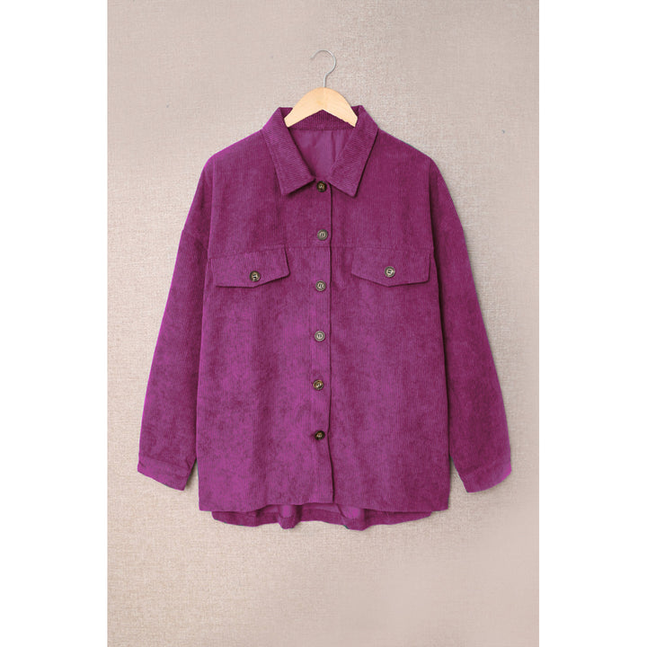 Womens Purple Corduroy Long Sleeve Button-up Shirt Coat Image 1