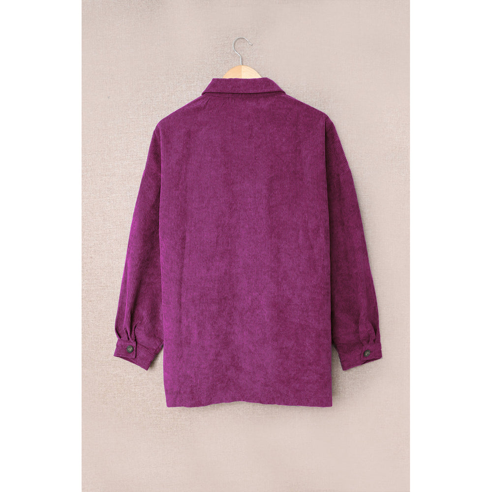 Womens Purple Corduroy Long Sleeve Button-up Shirt Coat Image 2
