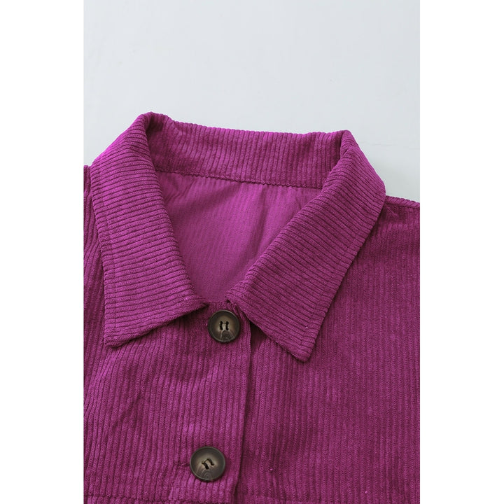 Womens Purple Corduroy Long Sleeve Button-up Shirt Coat Image 3
