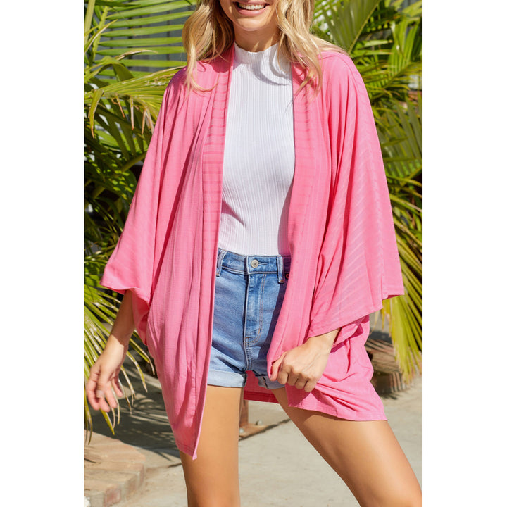 Womens Pink Open Front Kimono Sleeves Knit Cardigan Image 1