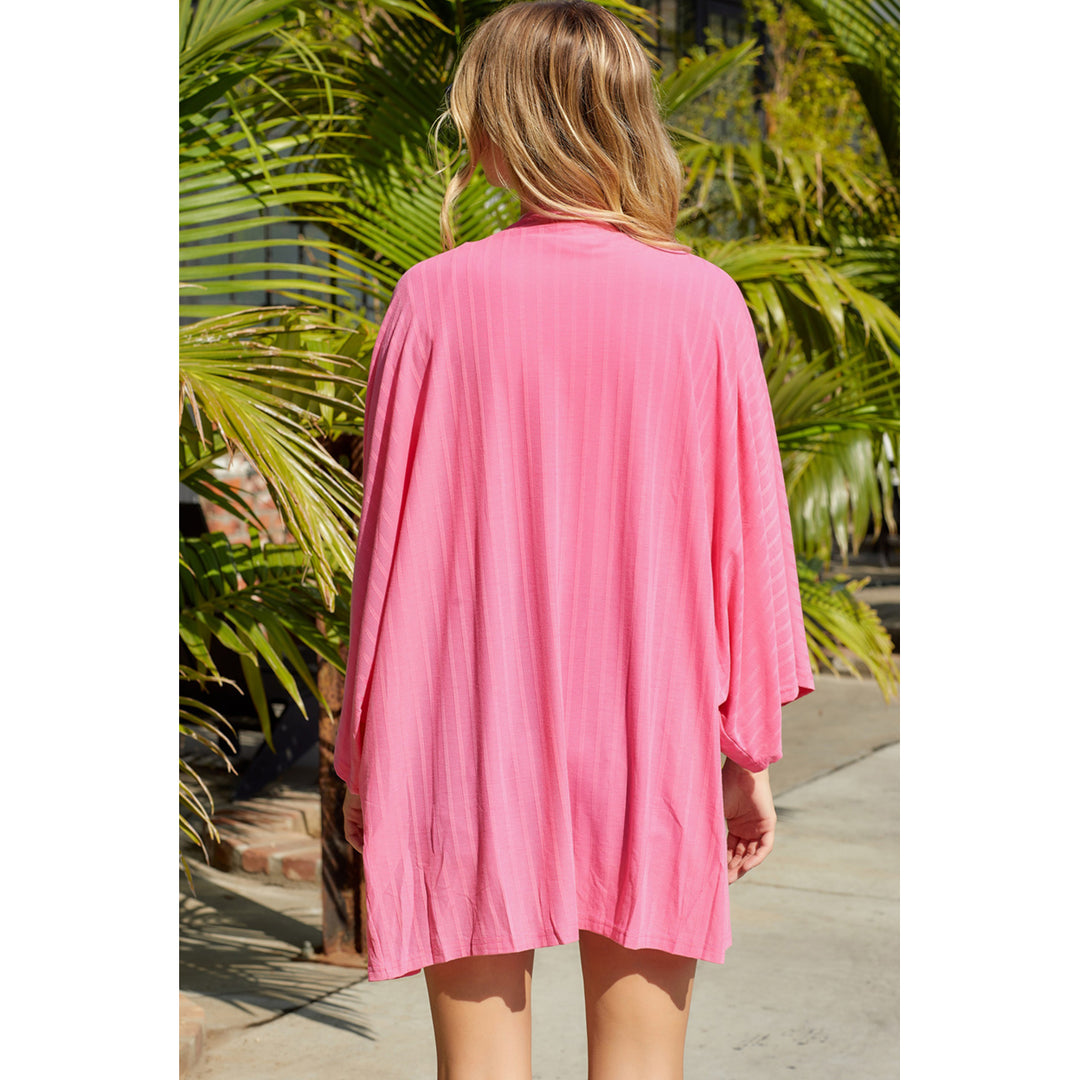 Womens Pink Open Front Kimono Sleeves Knit Cardigan Image 2