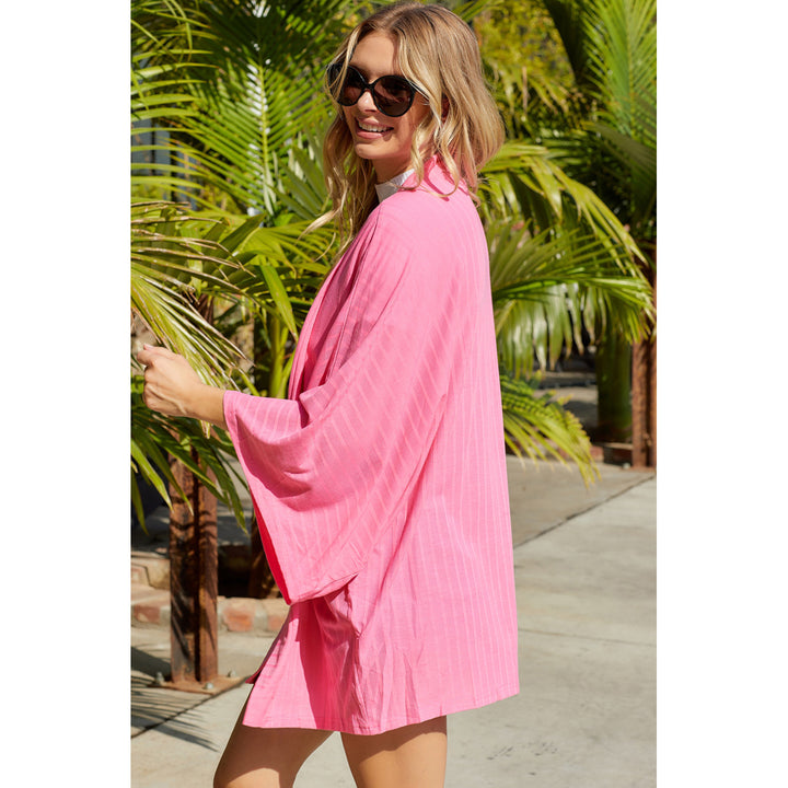Womens Pink Open Front Kimono Sleeves Knit Cardigan Image 3