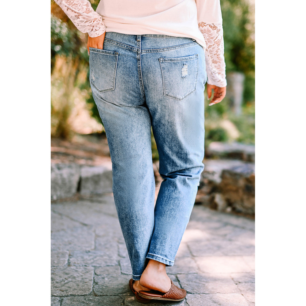 Womens Blue Plus Size Distressed Slit Vintage Jeans Image 2