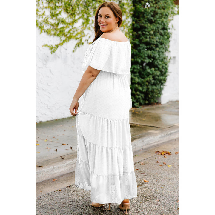 Womens White Swiss Dot Plus Size Ruffle Tiered Maxi Dress Image 3