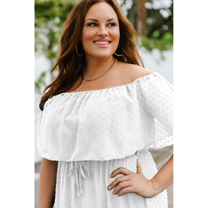 Womens White Swiss Dot Plus Size Ruffle Tiered Maxi Dress Image 4