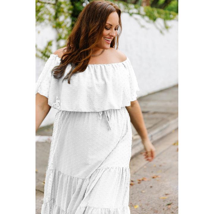 Womens White Swiss Dot Plus Size Ruffle Tiered Maxi Dress Image 6