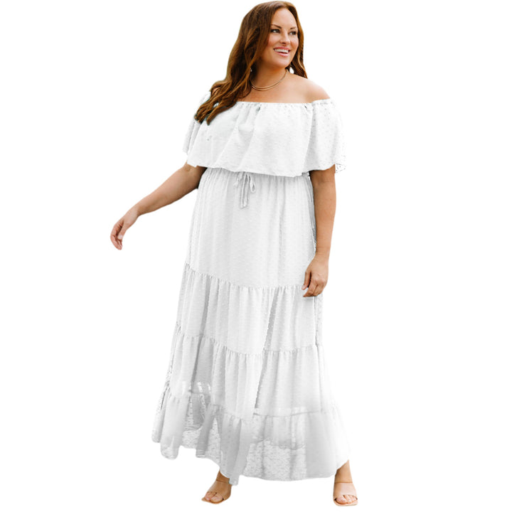 Womens White Swiss Dot Plus Size Ruffle Tiered Maxi Dress Image 7